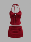 Satin Halter Corset Mini Skirt Set