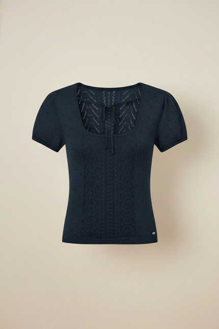 Coquette Square-Neck Pointelle Knit Top