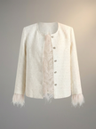 Ivory Feather-Trim Tweed Jacket