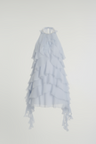 Cascade Blue Ruffle Halter Dress