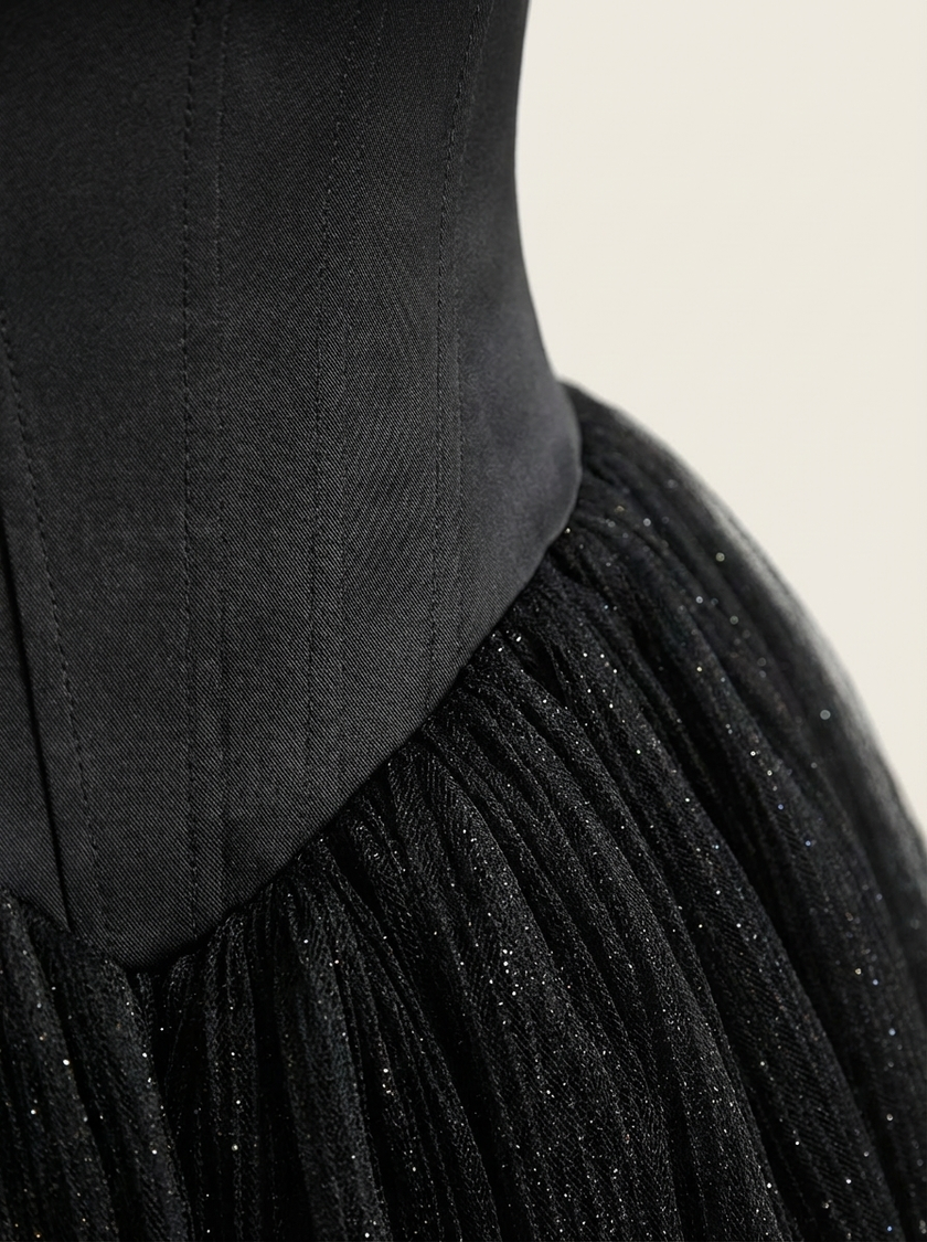 Lace Corset Tulle Mini Dress – Noir Edition