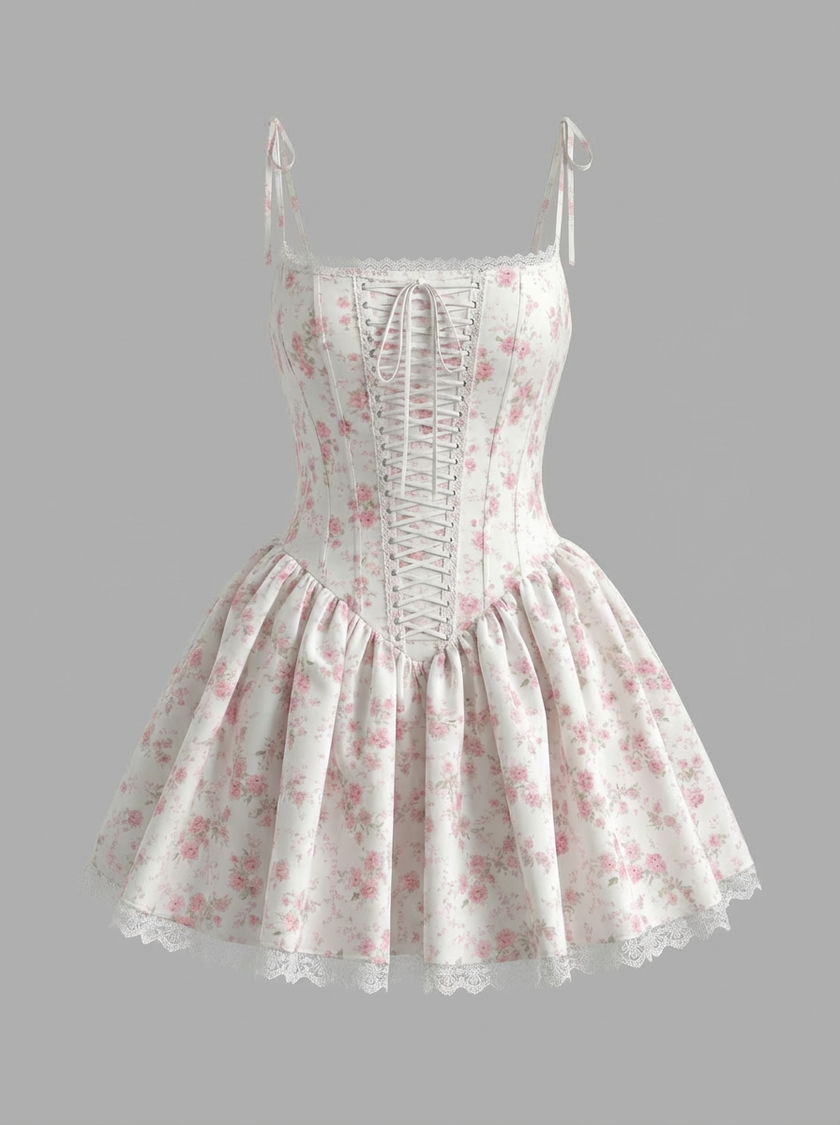 Floral Lace-Up Corset Dress