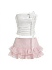 Blossom Lace Crop Top & Ruffle Mini Skirt Set