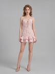 Blossom Ruched Lace Ruffle Mini Dress
