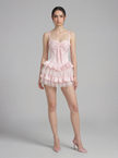Rosette Satin Lace Tiered Corset Mini Dress