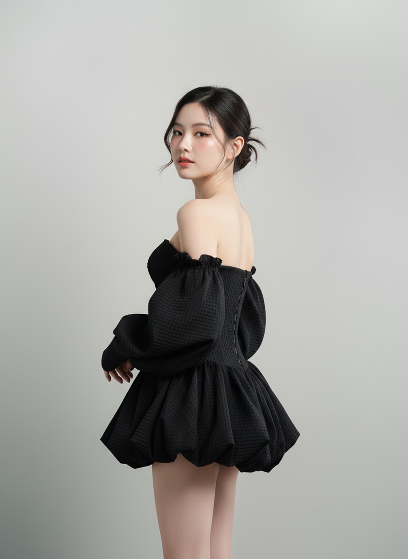 Midnight Bloom Bubble Dress