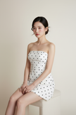 Ivory Polka-Dot Pocket Strapless Mini Dress