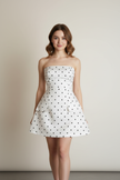 Ivory Polka-Dot Pocket Strapless Mini Dress