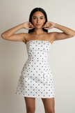 Ivory Polka-Dot Pocket Strapless Mini Dress