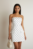 Ivory Polka-Dot Pocket Strapless Mini Dress