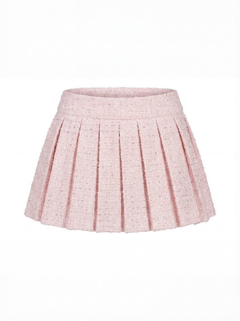 Bow Tweed Top & Pleated Mini Skirt Set