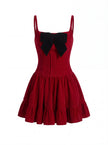 Bow Strap Velvet Mini Dress