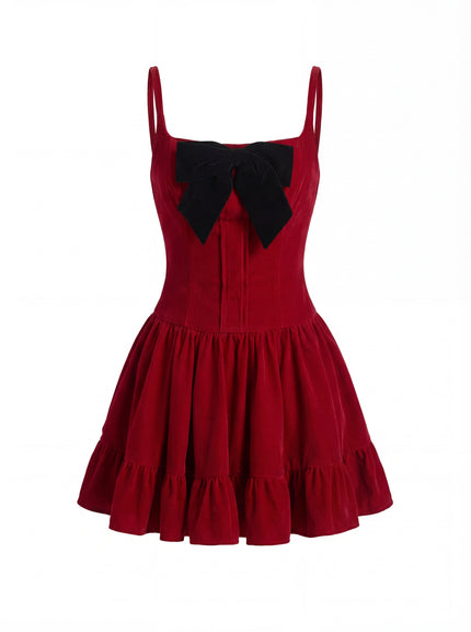 Bow Strap Velvet Mini Dress