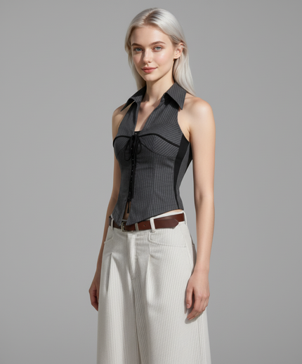 Tailored Lace-Up Halter Corset Top