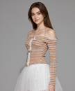 Sugarstripe Off-Shoulder Ribbon Knit Top