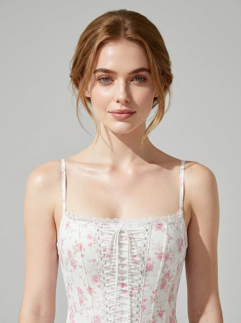 Floral Lace-Up Corset Dress