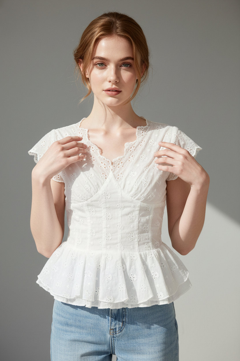 Ivory Lace Peplum Sweetheart Top