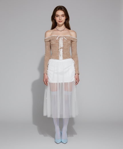 Sugarstripe Off-Shoulder Ribbon Knit Top