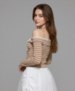 Sugarstripe Off-Shoulder Ribbon Knit Top