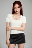 Coquette Square-Neck Pointelle Knit Top