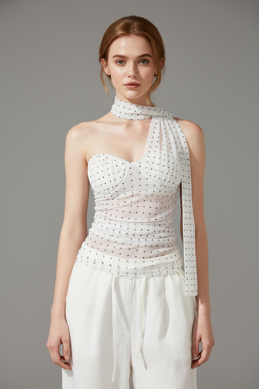 Polka Mesh Drape Top