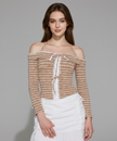 Sugarstripe Off-Shoulder Ribbon Knit Top
