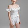 Off-Shoulder Ruffle Dot Bustier Top – White