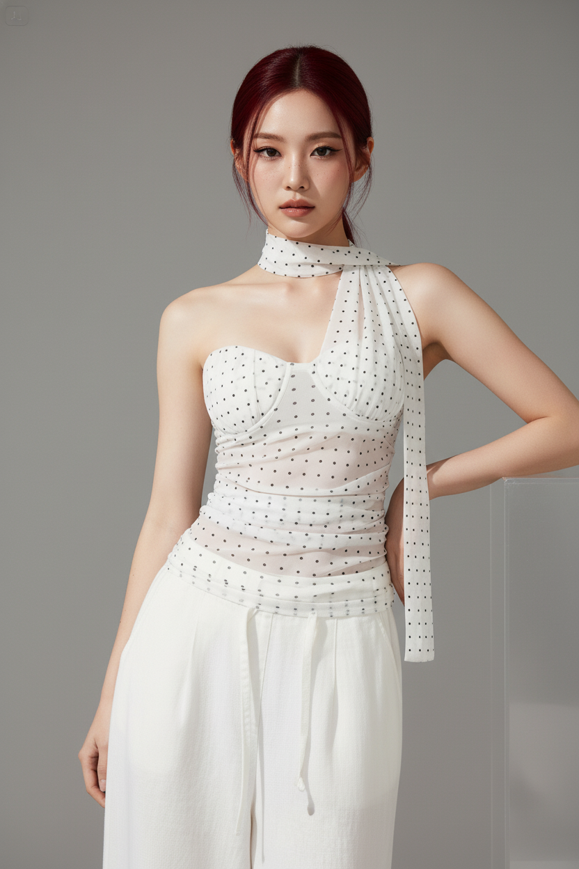 Polka Mesh Drape Top