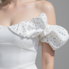 Off-Shoulder Ruffle Dot Bustier Top – White