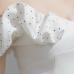Off-Shoulder Ruffle Dot Bustier Top – White