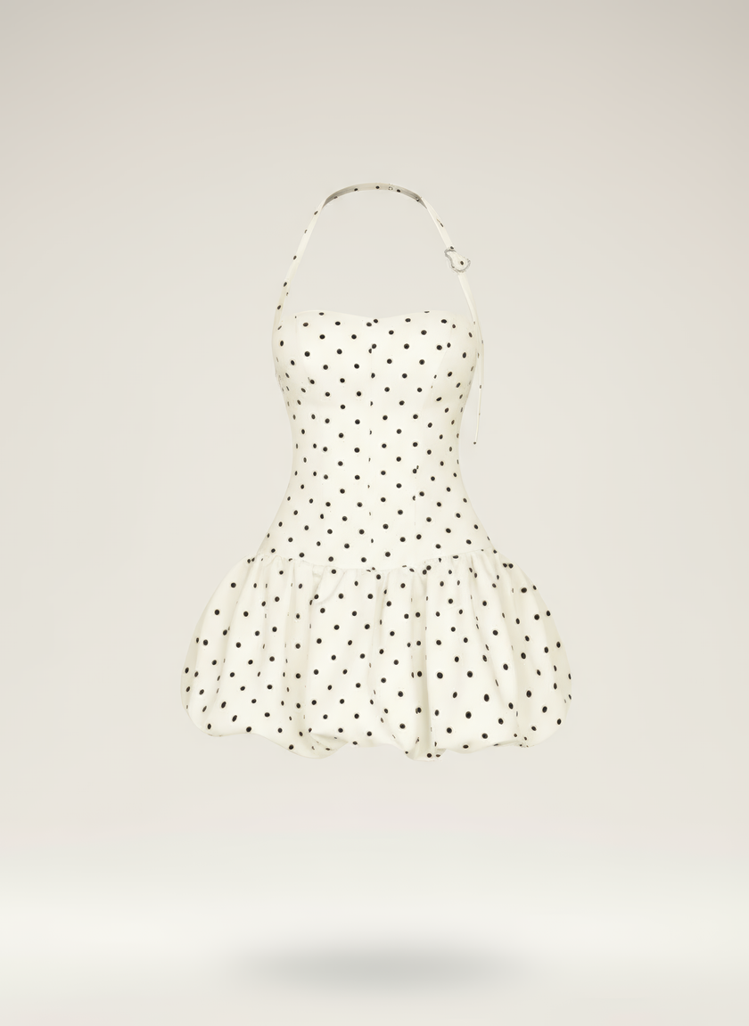 Celeste Polka-Dot Halter Bubble Mini Dress
