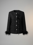 Black Feather-Trim Tweed Jacket