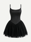 Lace Corset Tulle Mini Dress – Noir Edition