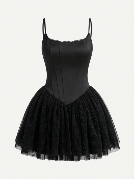 Lace Corset Tulle Mini Dress – Noir Edition