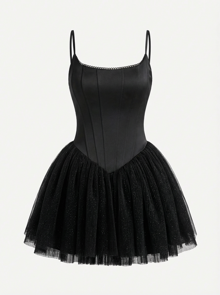 Lace Corset Tulle Mini Dress – Noir Edition