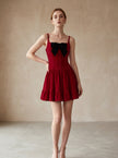 Bow Strap Velvet Mini Dress