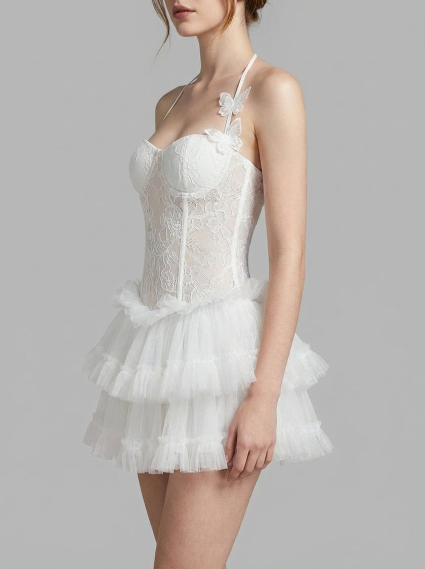 Ethereal Lace Corset Tulle Mini Dress