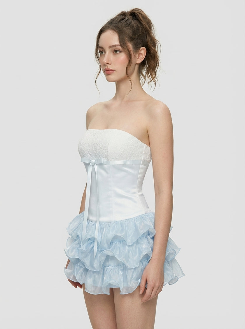 Cloud Ruffle Bustier Mini Dress