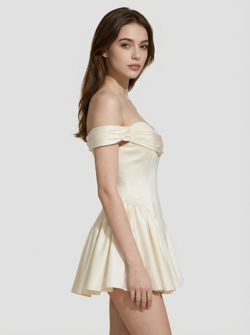 Silk Off-Shoulder Sculpted Mini Dress