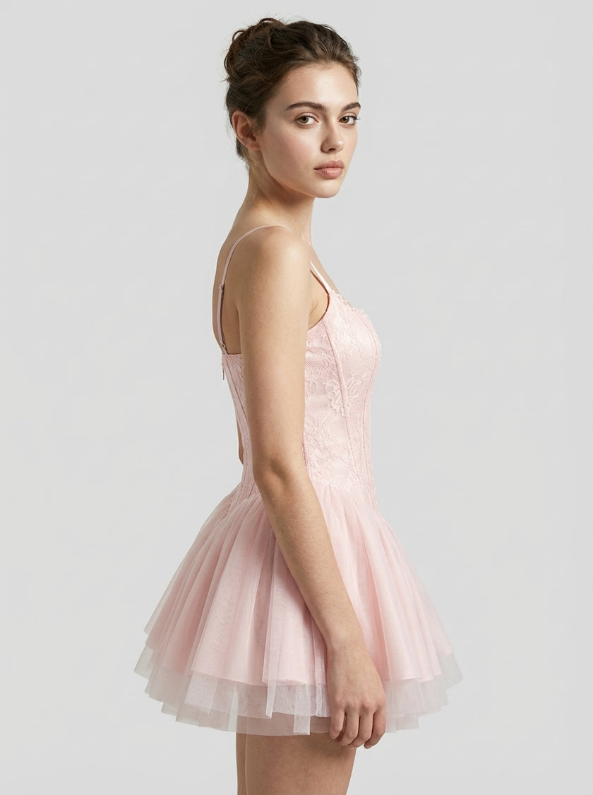 Lace Corset Tulle Mini Dress – Noir Edition