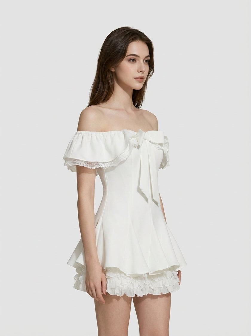 Elegance Bloom Off-Shoulder Ruffle Hem Dress