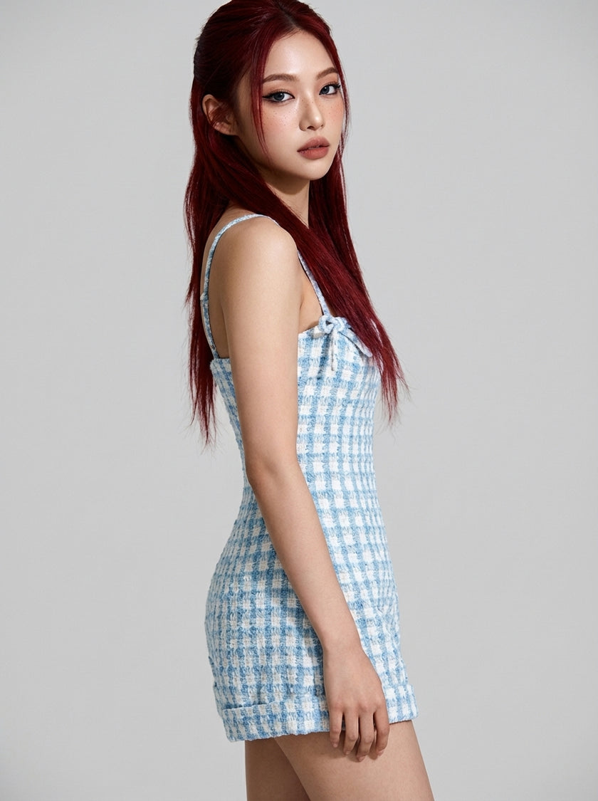 Blue Gingham Tweed Playsuit