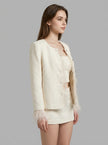 Ivory Feather-Trim Tweed Jacket