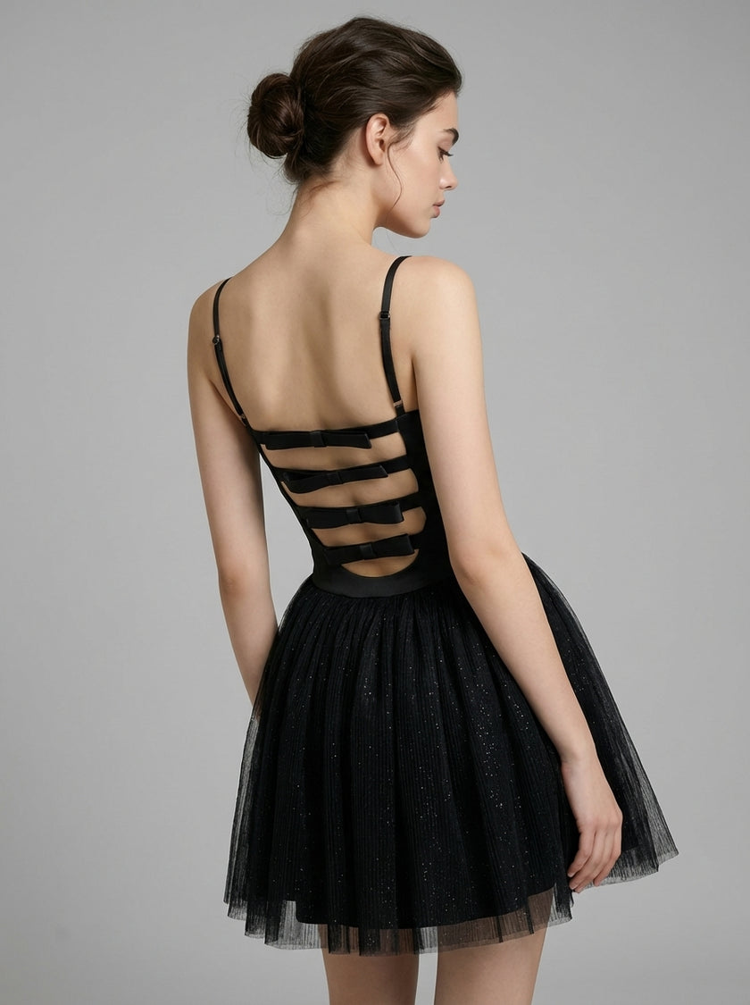 Lace Corset Tulle Mini Dress – Noir Edition