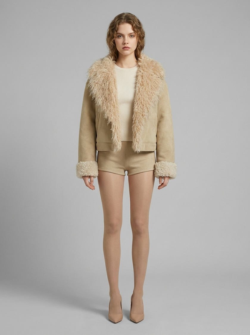 Teddy Dream Fur-Collar Jacket – Oat Latte