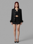 Black Feather-Trim Tweed Jacket