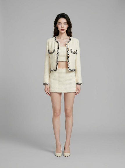 Camellia Contrast Trim Tweed Jacket