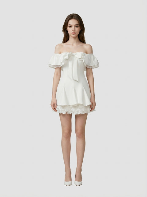 Elegance Bloom Off-Shoulder Ruffle Hem Dress