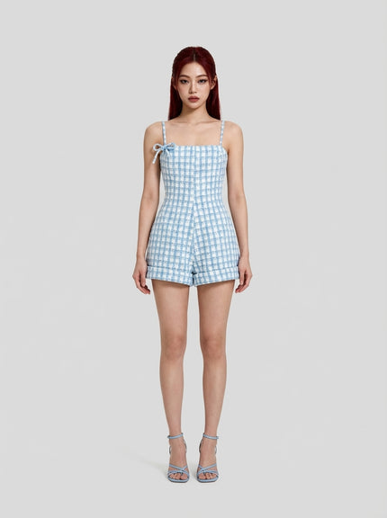 Blue Gingham Tweed Playsuit