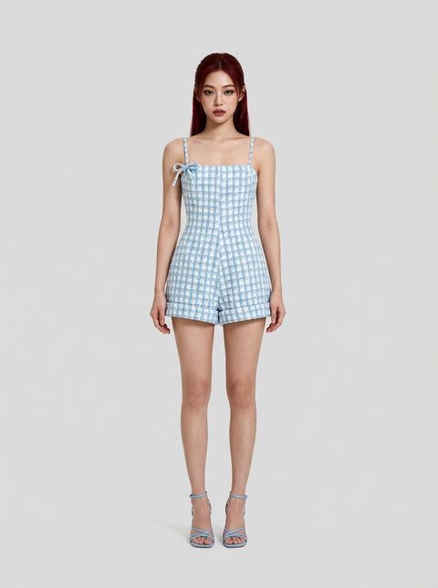 Blue Gingham Tweed Playsuit